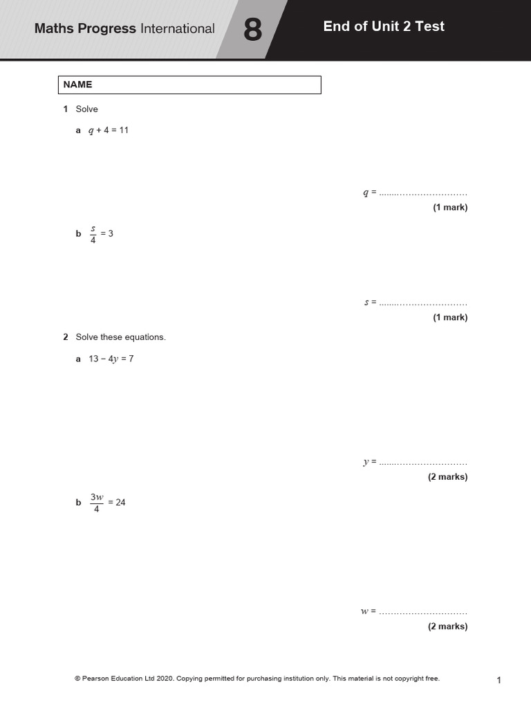 Mathsprog Int Pa Y8 U02 Test | PDF | Mathematics