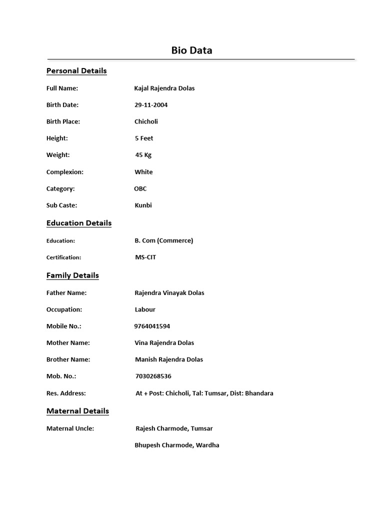 Bio Data-6 | PDF
