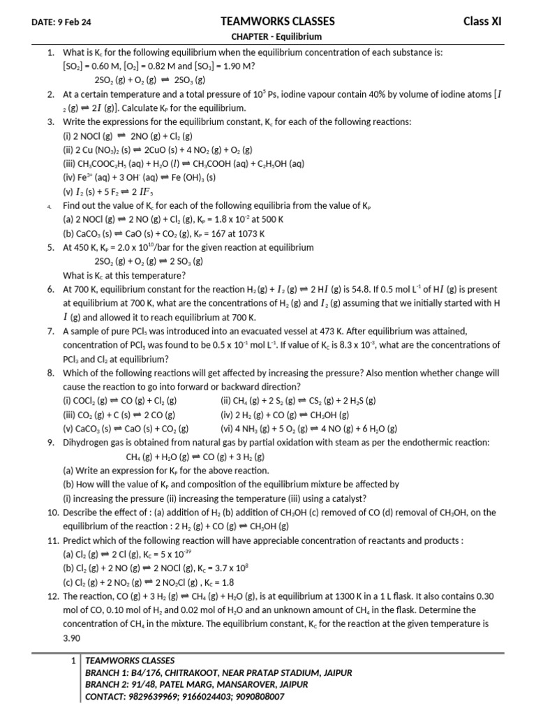 Equilibrium | PDF | Chemical Equilibrium | Chemistry
