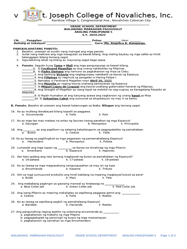 AP 5 2nd Periodical Test Correction | PDF