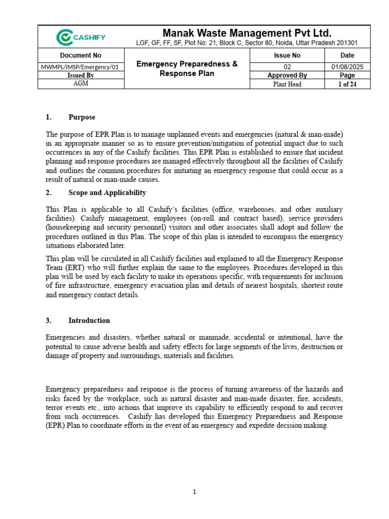 EHS 05 Emergency Preparedness and Response Plan | PDF | Emergency ...