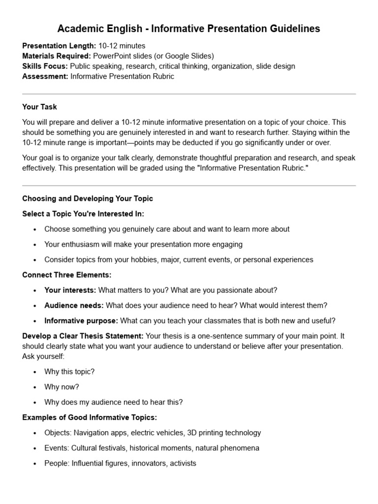 Informative Presentation Guidelines | PDF | Concept | Information