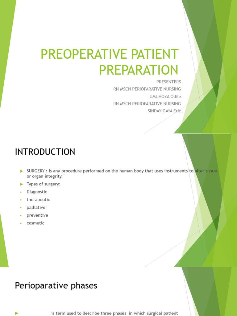 PREOPERATIVE PATIENT PREPARATION 1 Compressed | PDF | Surgery ...