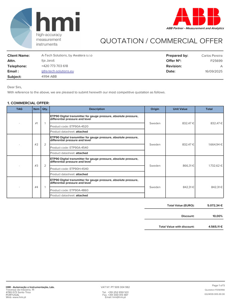 ABB Quotation P25699A | PDF | Prices | Damages