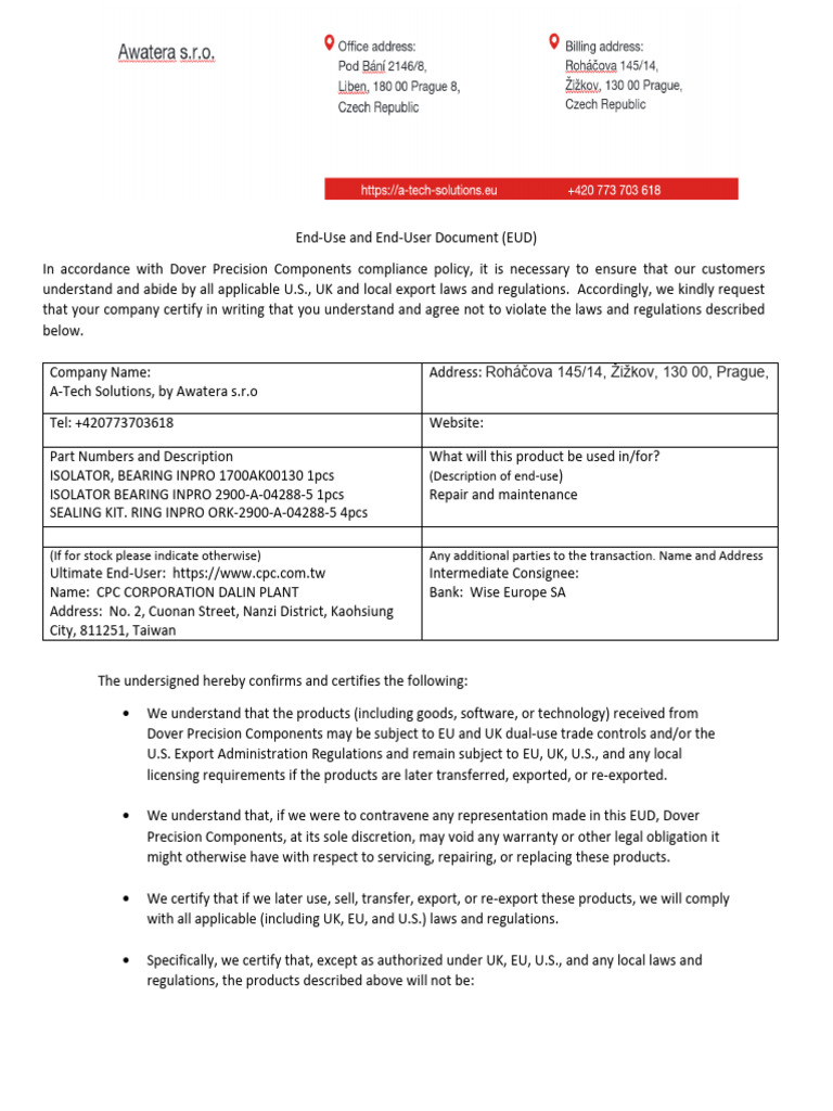 INPRO-SEAL Export Compliance and End User Document Template 4.1.22 ...
