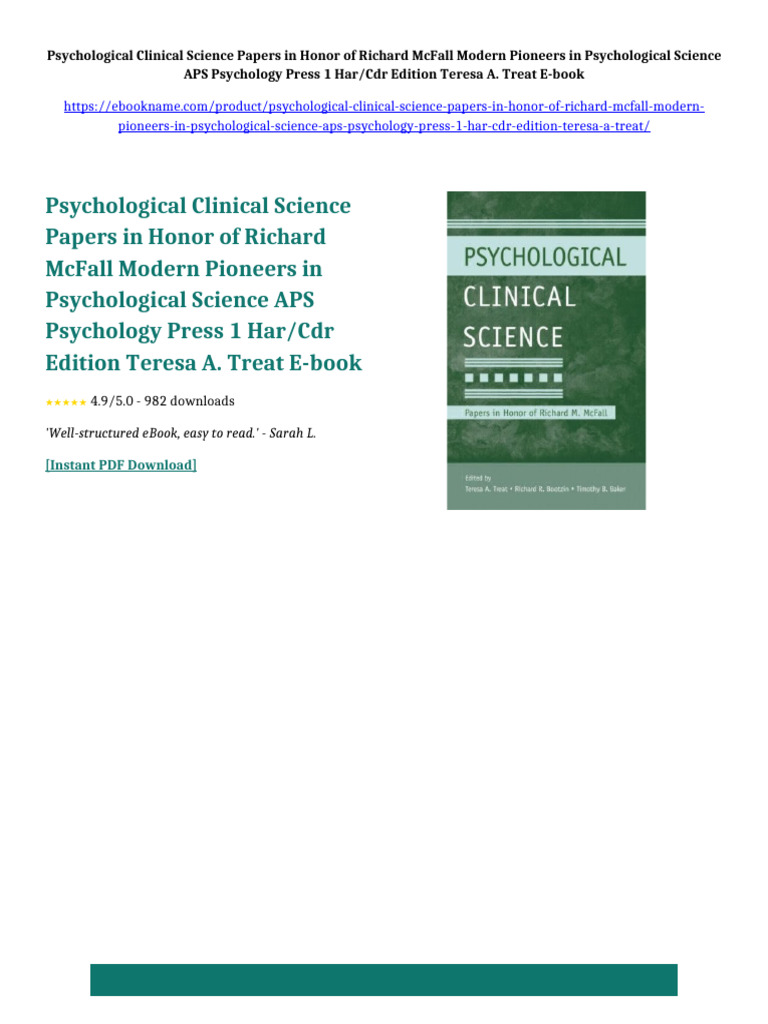 Psychological Clinical Science Papers in Honor of Richard McFall Modern ...