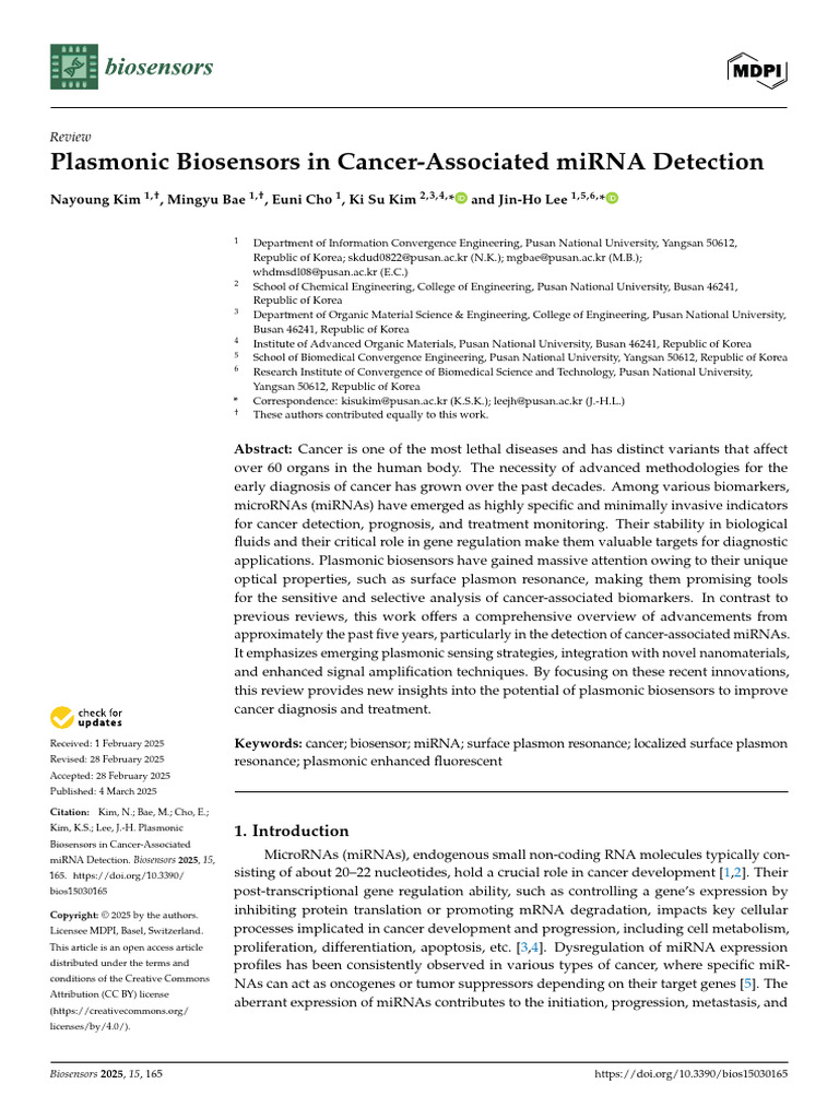 Biosensors 15 00165 | PDF | Surface Plasmon Resonance | Biosensor