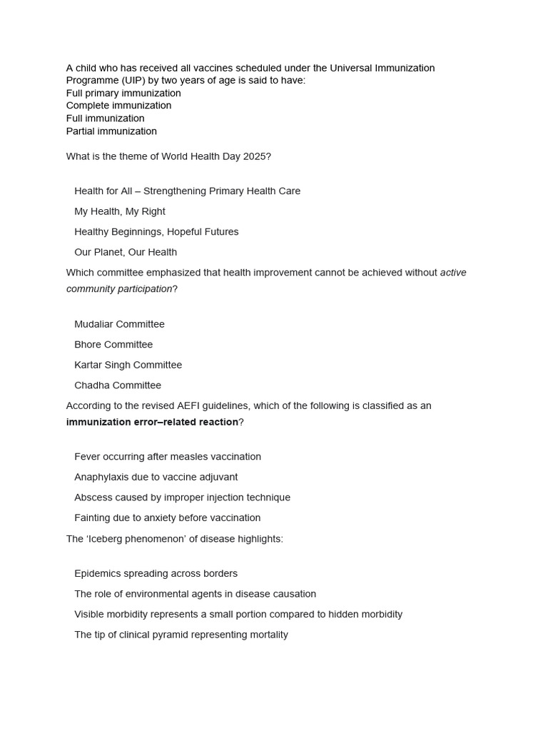 GSL 3rd Internal SPM MCQ Papers 1 | PDF | Epidemics | Vaccination