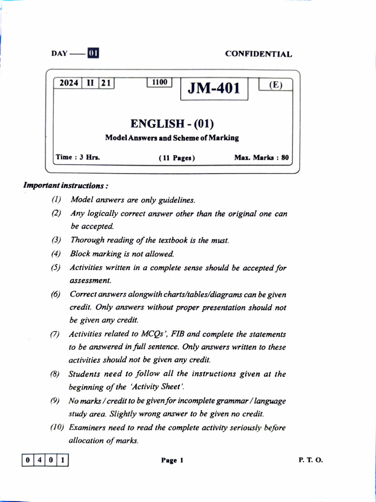 2024 English Model Answer | PDF | Novels