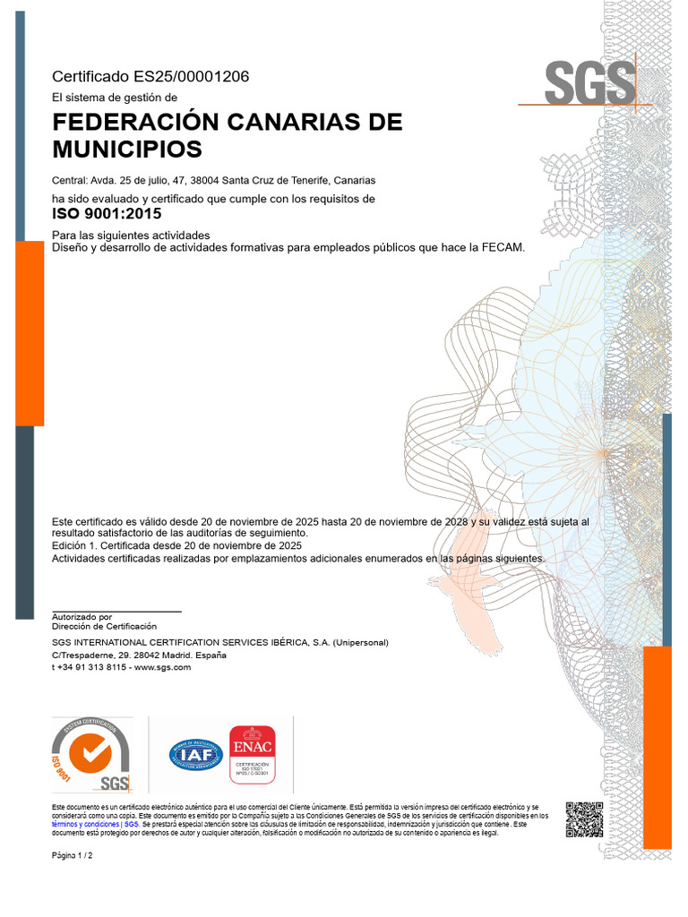 SGS Iso 9001 2015 Es2500001206 Es | PDF | Islas Canarias