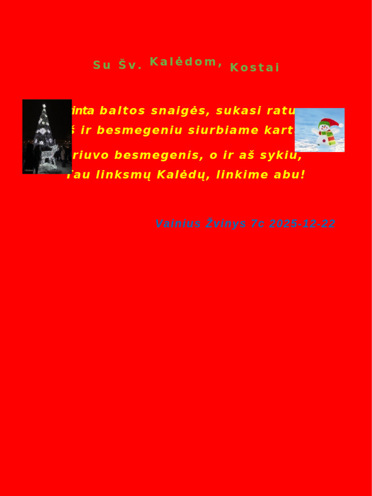 Sveikinimas Kalėdoms Vainius Žvinys 7c | PDF
