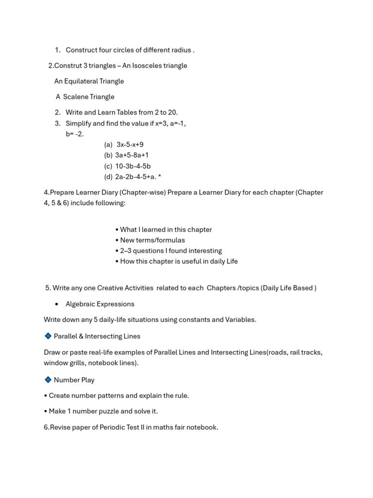 Class 7 Maths Winter Break NB | PDF