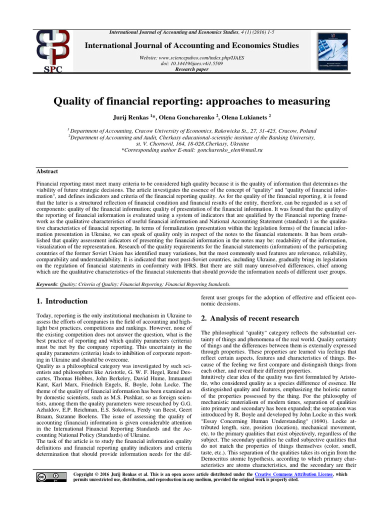 Quality of Financial Reporting Approache | PDF | International ...
