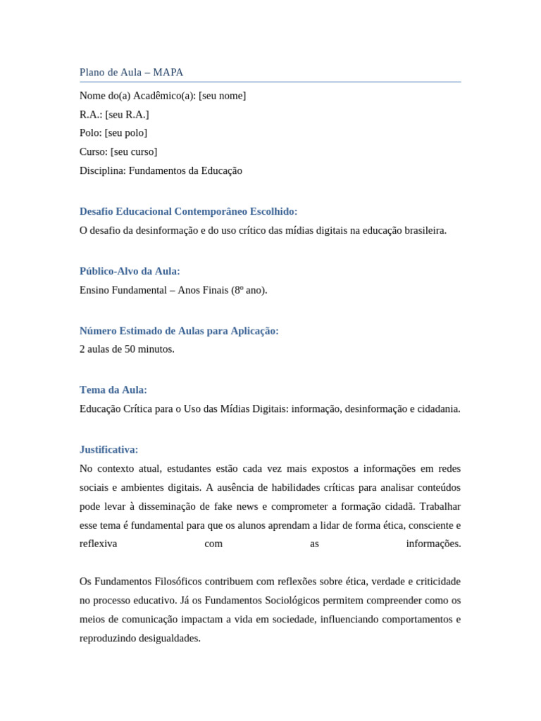 Plano de Aula Mapa Abnt | PDF | Sociologia | Informação