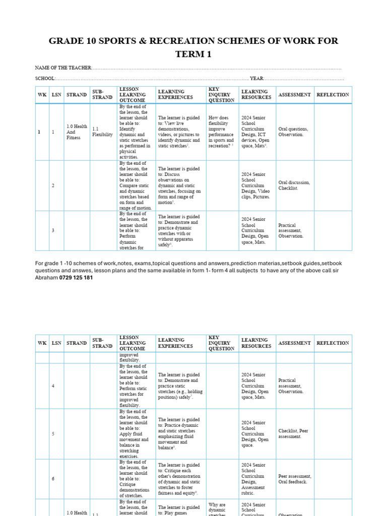 Grade 10 Term 1 Sports & Recreation Schemes | PDF | Curriculum | Learning