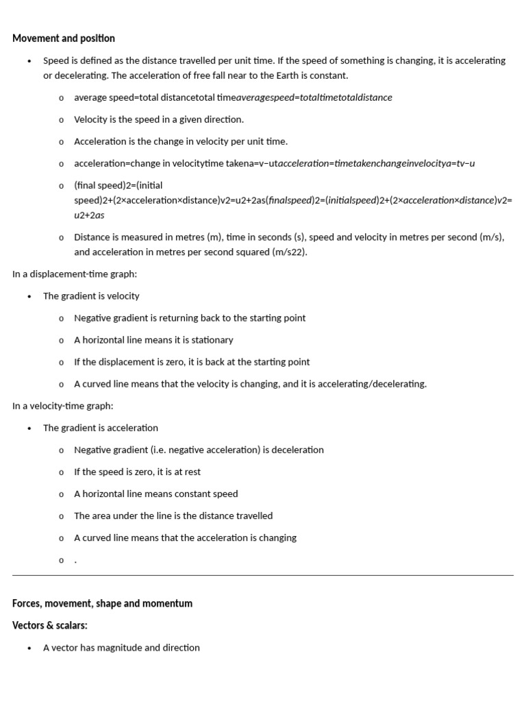 Summary Notes - Topic 1 Forces and Motion | PDF | Acceleration | Force