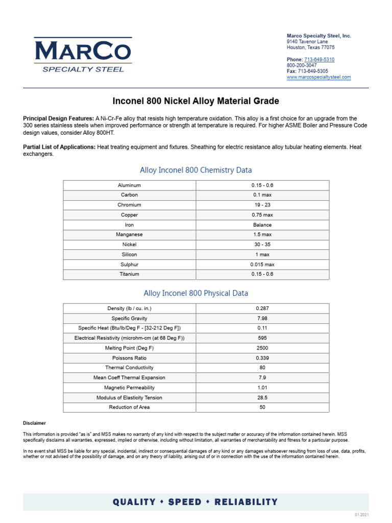 Inconel 800 Nickel Alloy Material Grade | PDF | Alloy | Steel