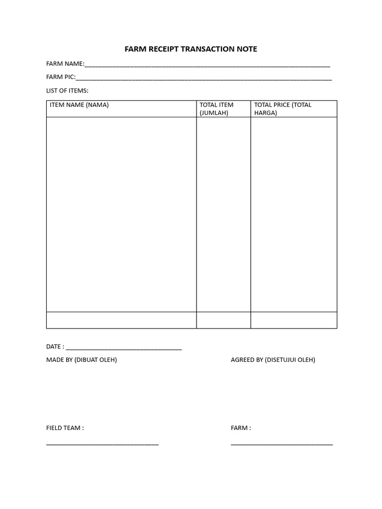 Farm Receipt Transaction Note | PDF