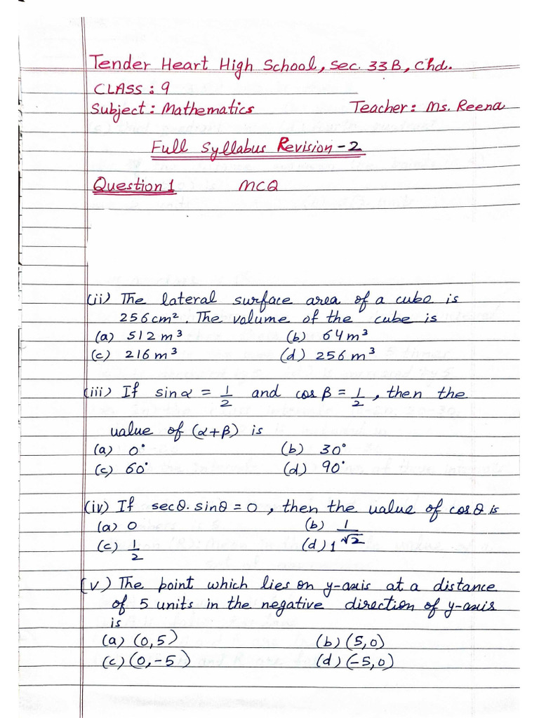 Maths IX Revision 2 | PDF