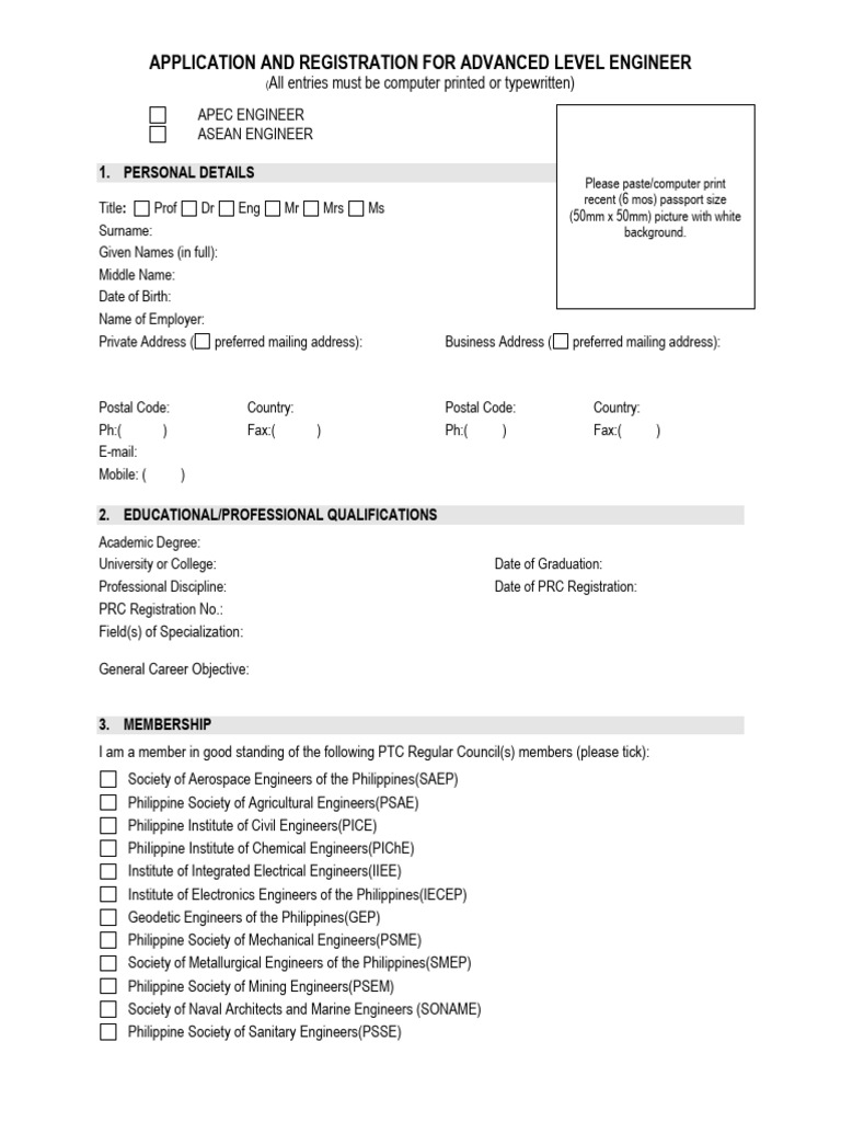 Generic Application Form APEC-ASEAN | PDF | Professional Development