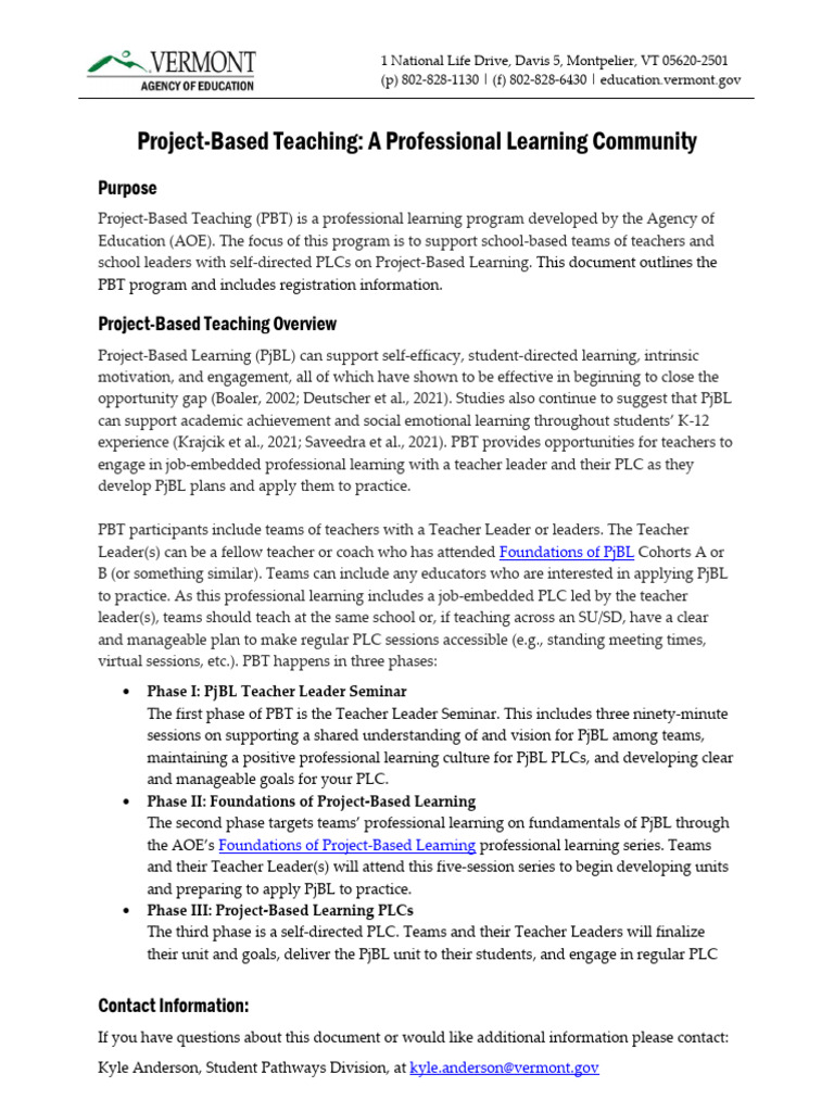 Edu Project Based Teaching A Professional Learning Community 0 | PDF ...