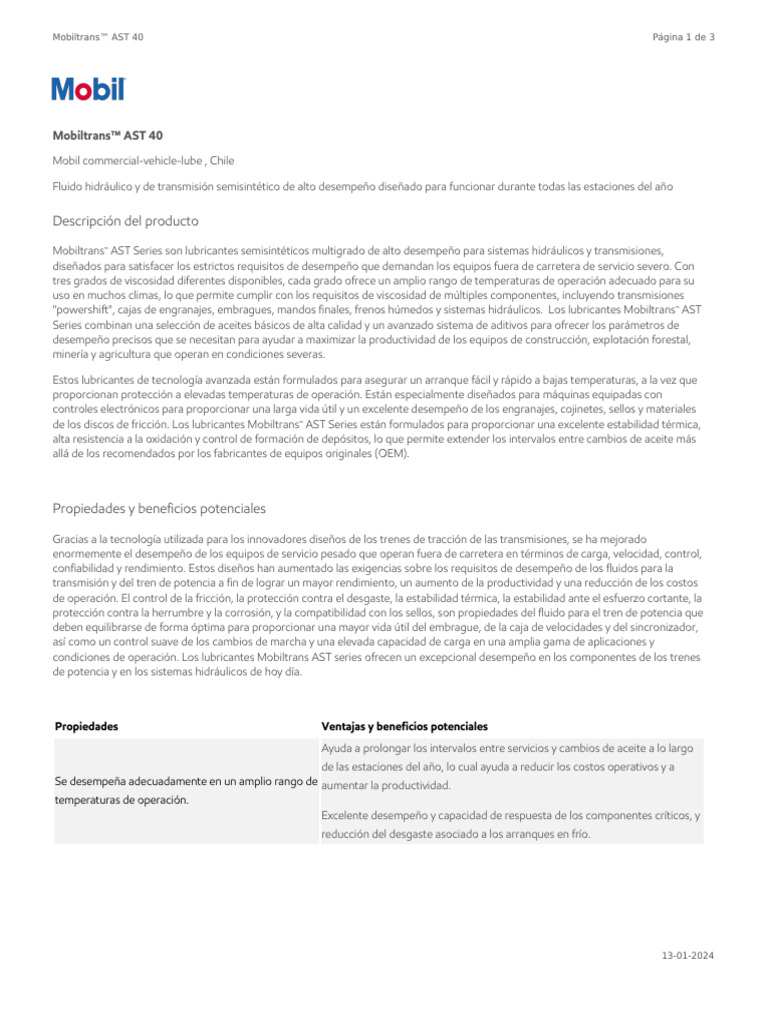 Mobiltrans™ AST 40 | PDF | Lubricante | Embrague