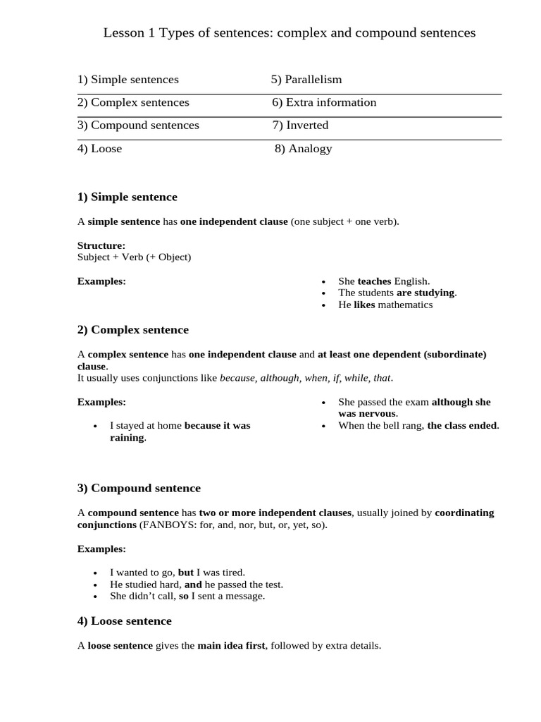 Lesson 1 Types of Sentences | PDF | Syntax | Linguistics