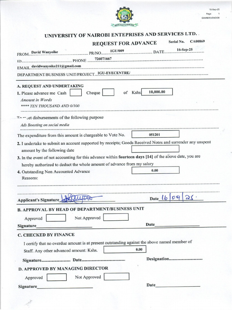 Advance Form | PDF