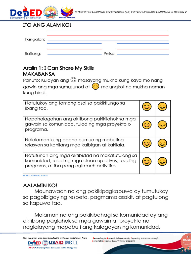 5 q4 l1 Makabansa Worksheet | PDF | Learning | Behavior Modification