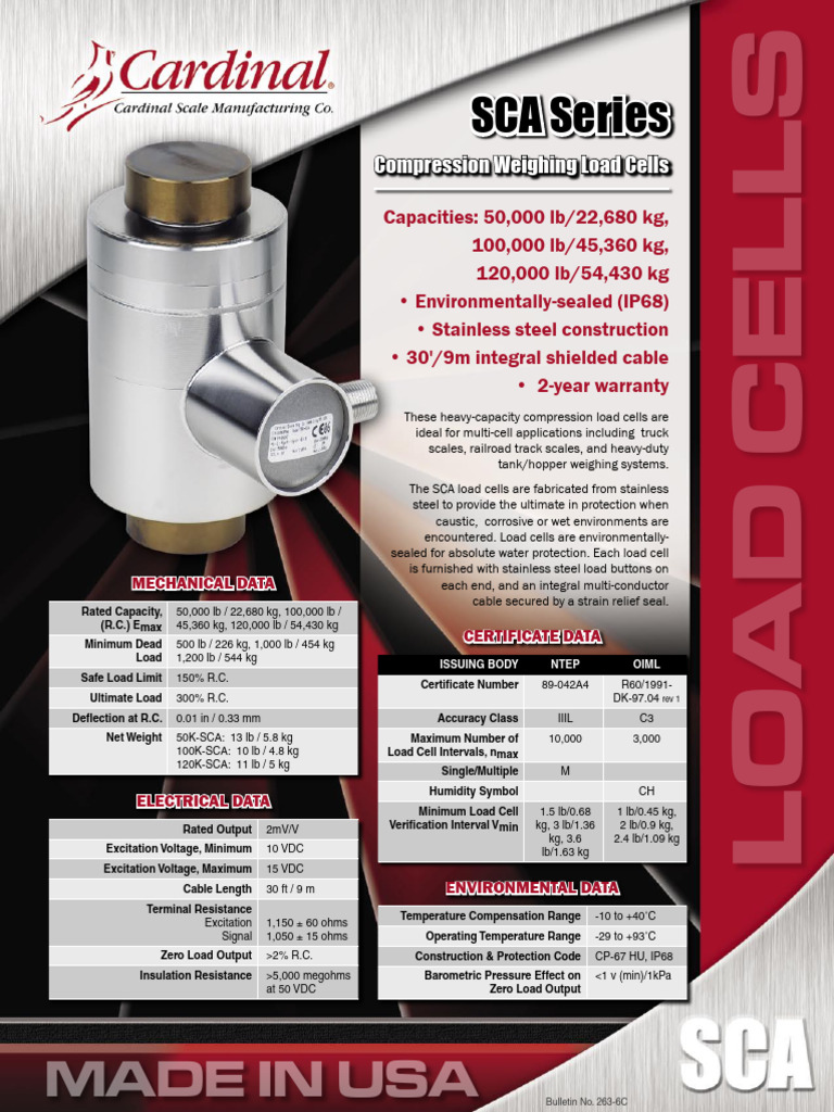 Load Cell Cardinal SCA Series | PDF | Manufactured Goods | Electricity
