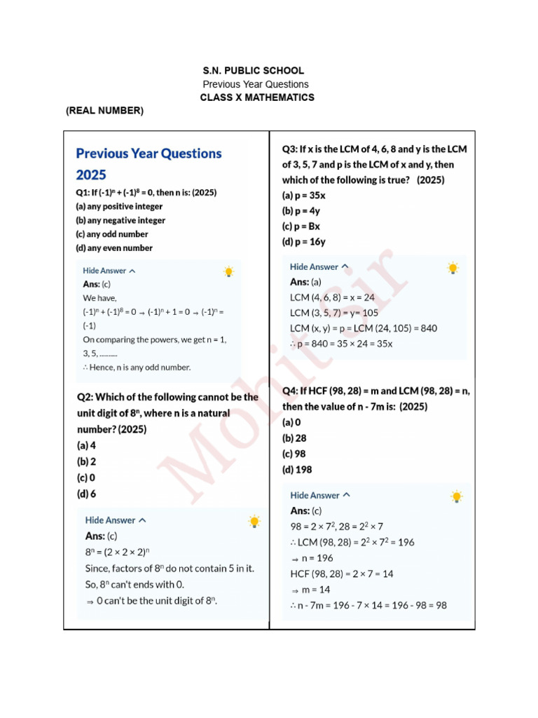 PYQ (X) Maths | PDF
