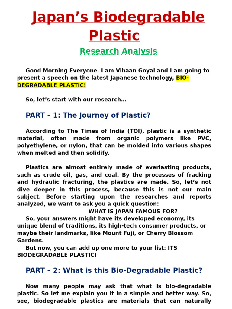Japan's Bio-Degradable Plastic RESEARCH | PDF | Plastic | Biodegradation