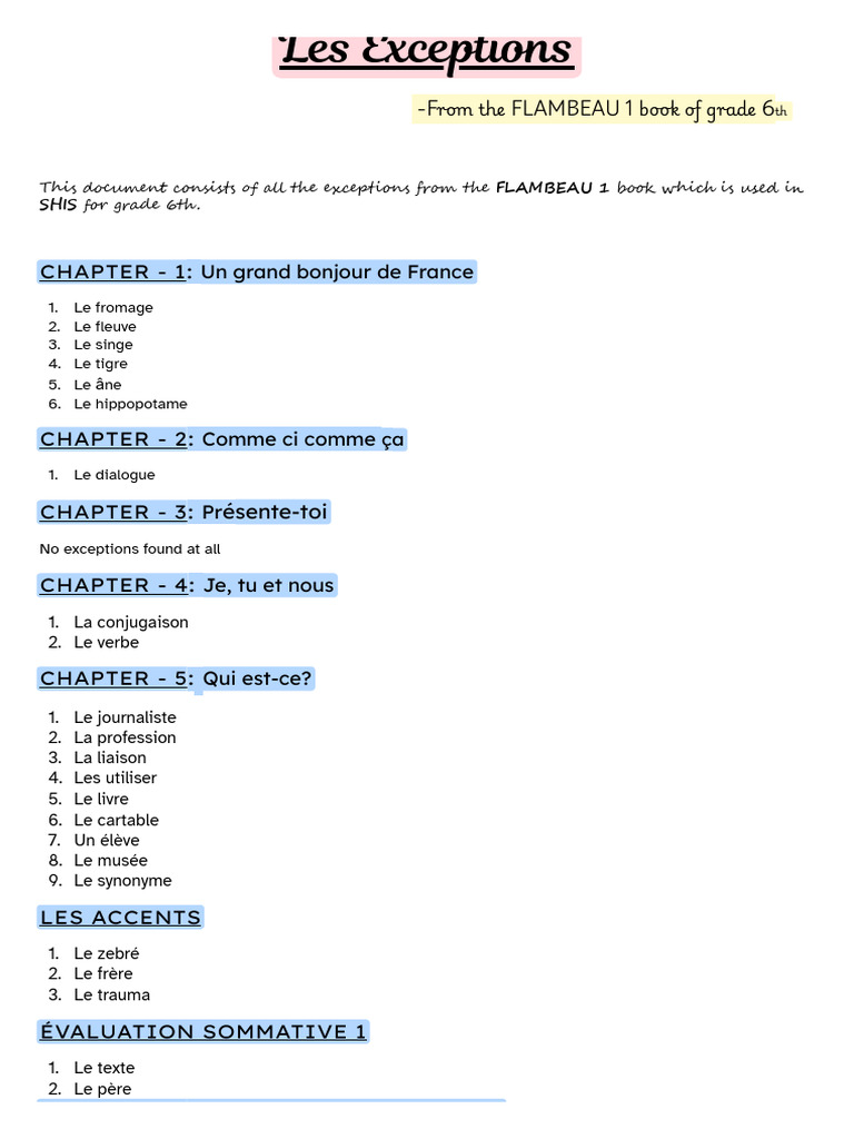 Exceptions - Grade VI | PDF