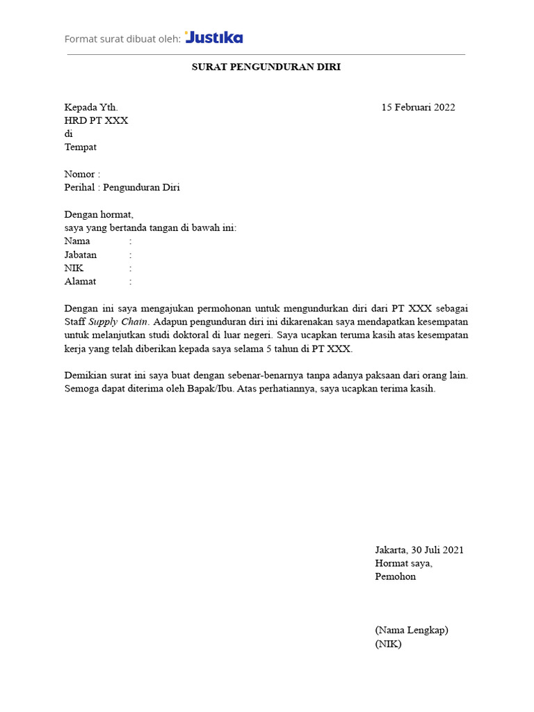 Surat Resign Simple Atau Sederhana | PDF