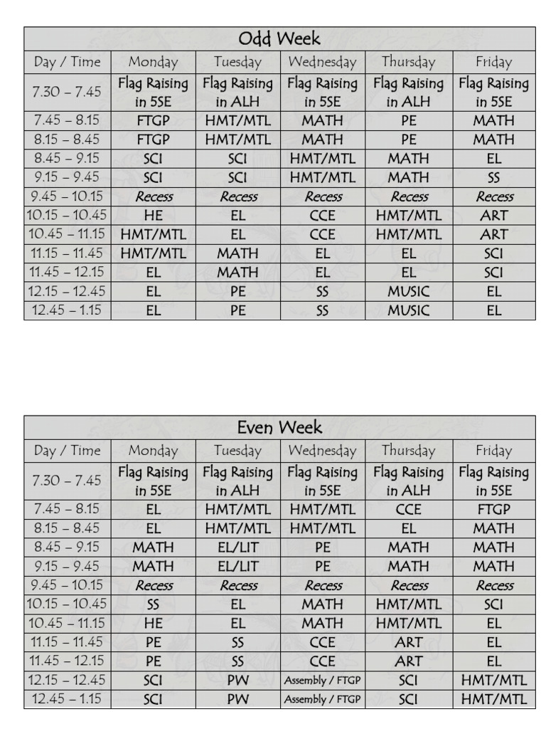 5SE 2026 Class Timetable Semester 1 | PDF