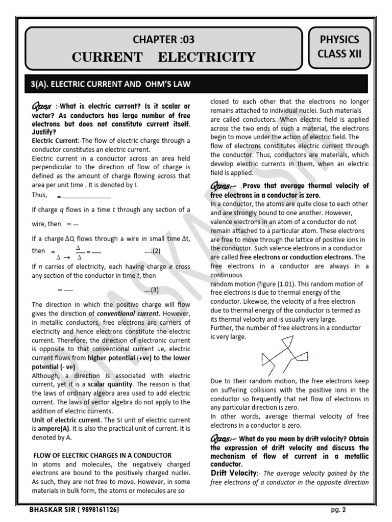 Chap.03 Current Electricity | PDF | Electrical Resistivity And ...