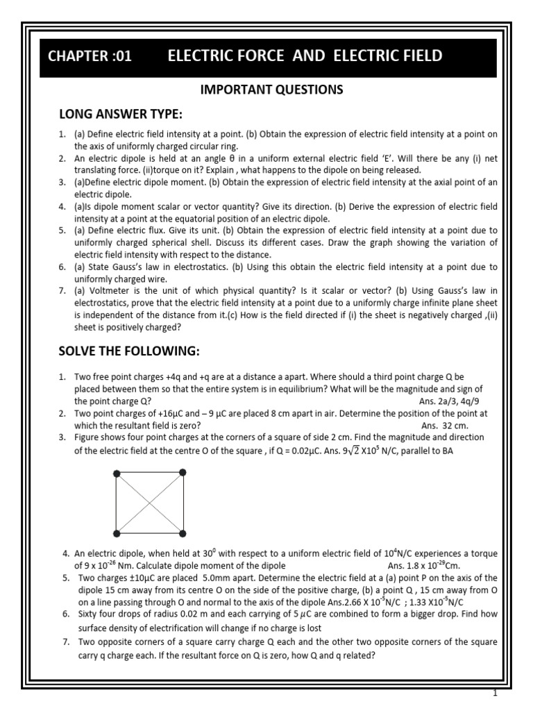 Class 12 Imp Ques Chap - 01 & 02 12th Cbse | PDF | Capacitor | Electric ...