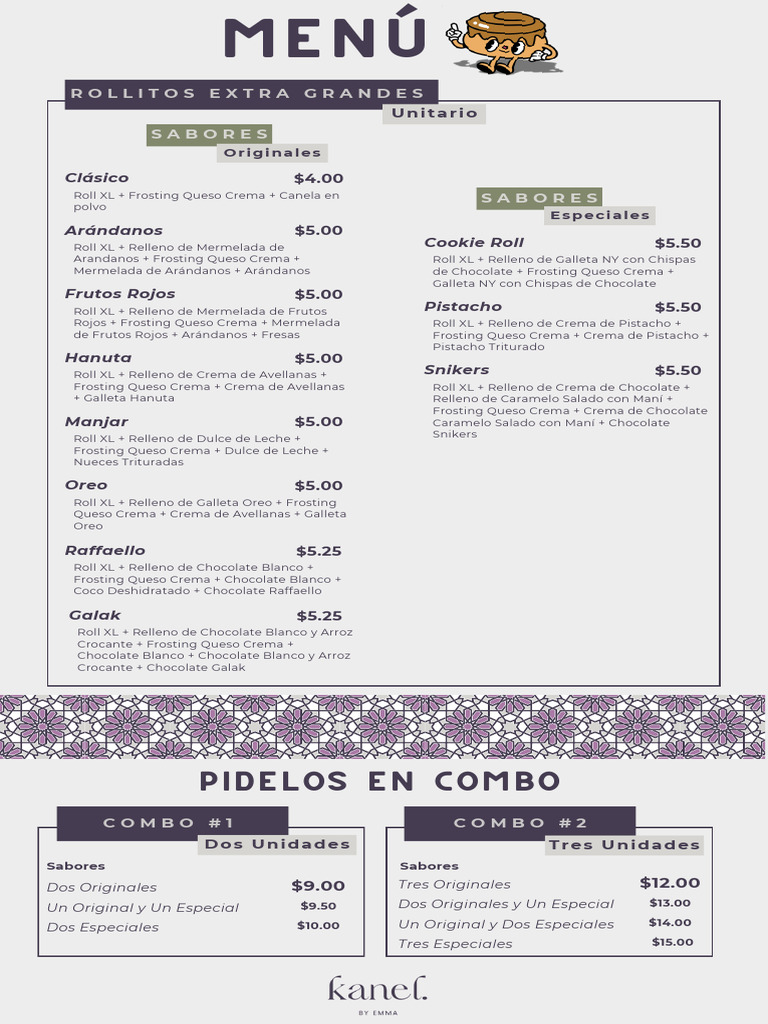Menú Kanel. by Emma | PDF | Postres | Bocadillos