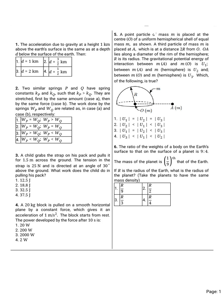 Custom Practice Test 08 Jan | PDF | Mass | Gravity