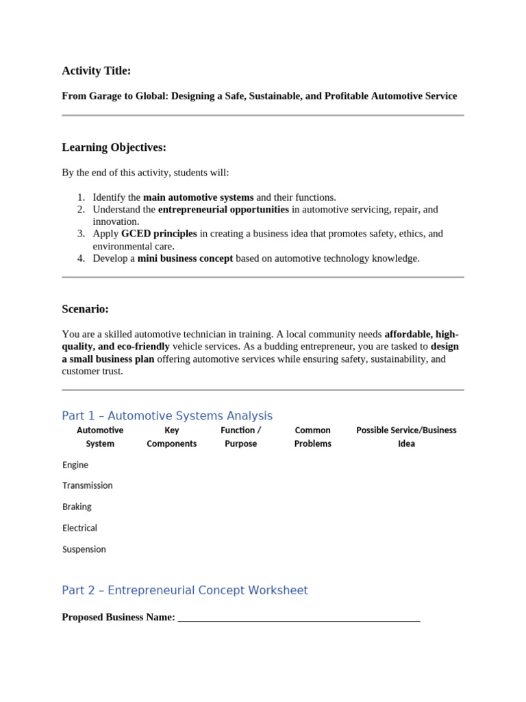 Activity 2 - From Garage To Global Design | PDF | Auto Mechanic ...