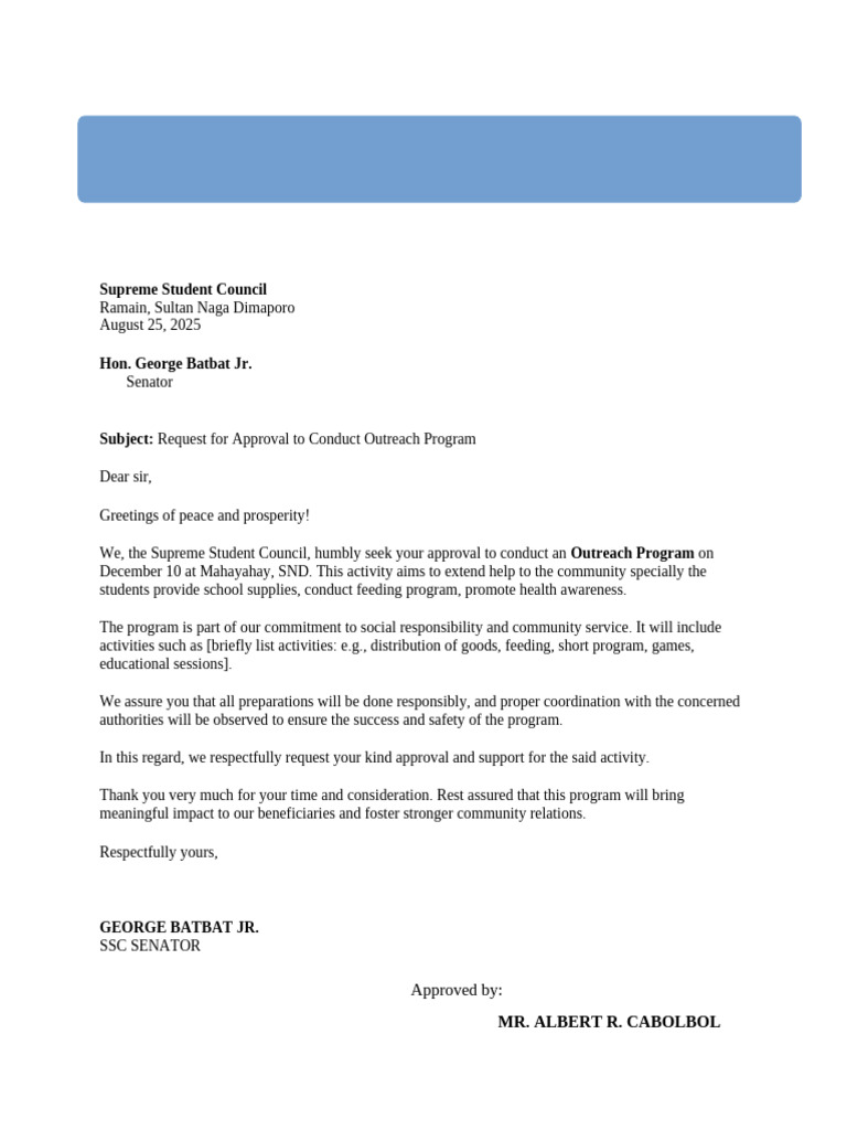 Letter For Outreach Program | PDF