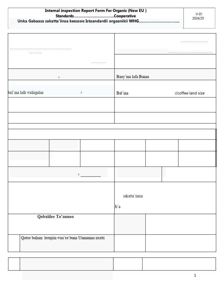 OCFCU Internal Inspection Form For EU | PDF | Food Industry ...