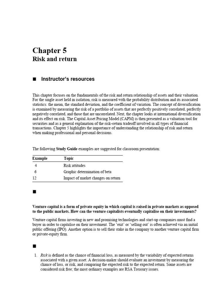 FIN2601 Chapter 5 Risk Returns | PDF | Financial Risk | Capital Asset ...