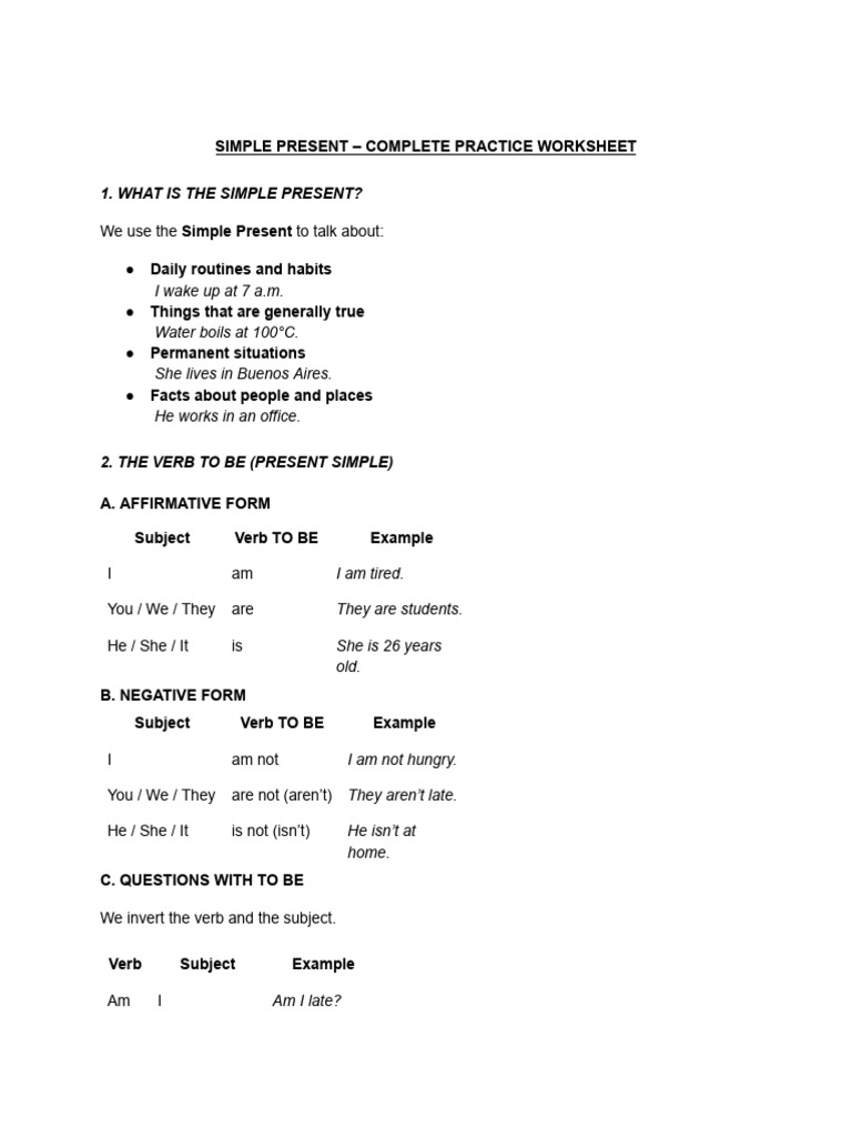 Simple Present - Complete Practice Worksheet by Me! | PDF | Subject ...