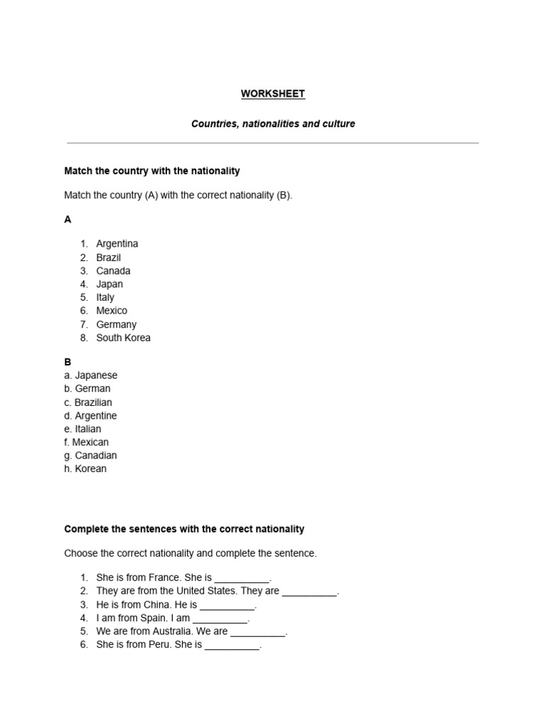 WORKSHEET - P. Simple and Countries by Me! | PDF | Linguistics