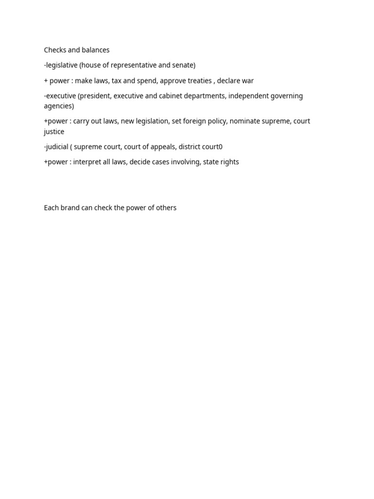 Checks and Balances Note | PDF | Separation Of Powers Under The United ...