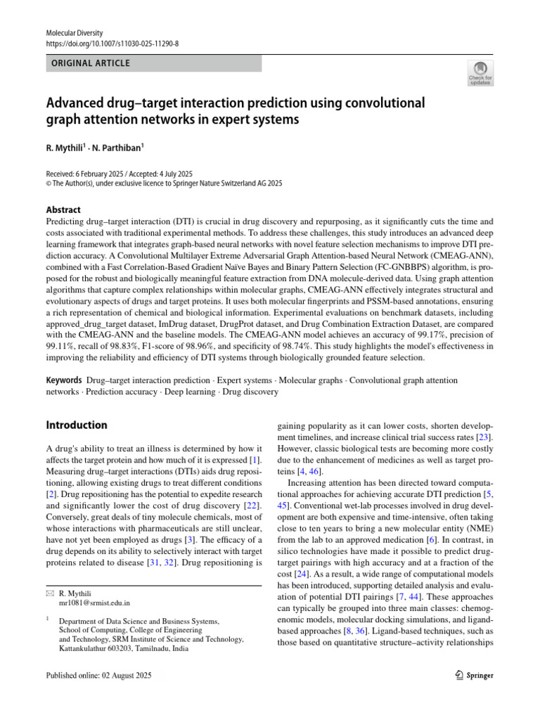 Advanced Drug-Target Interaction Prediction Using Convolutional | PDF ...