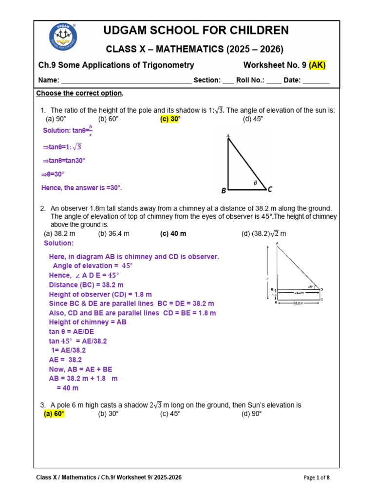 Mathematics Chapter 9 18-NOV-2025 IfuE4sD | PDF | Angle | Shadow