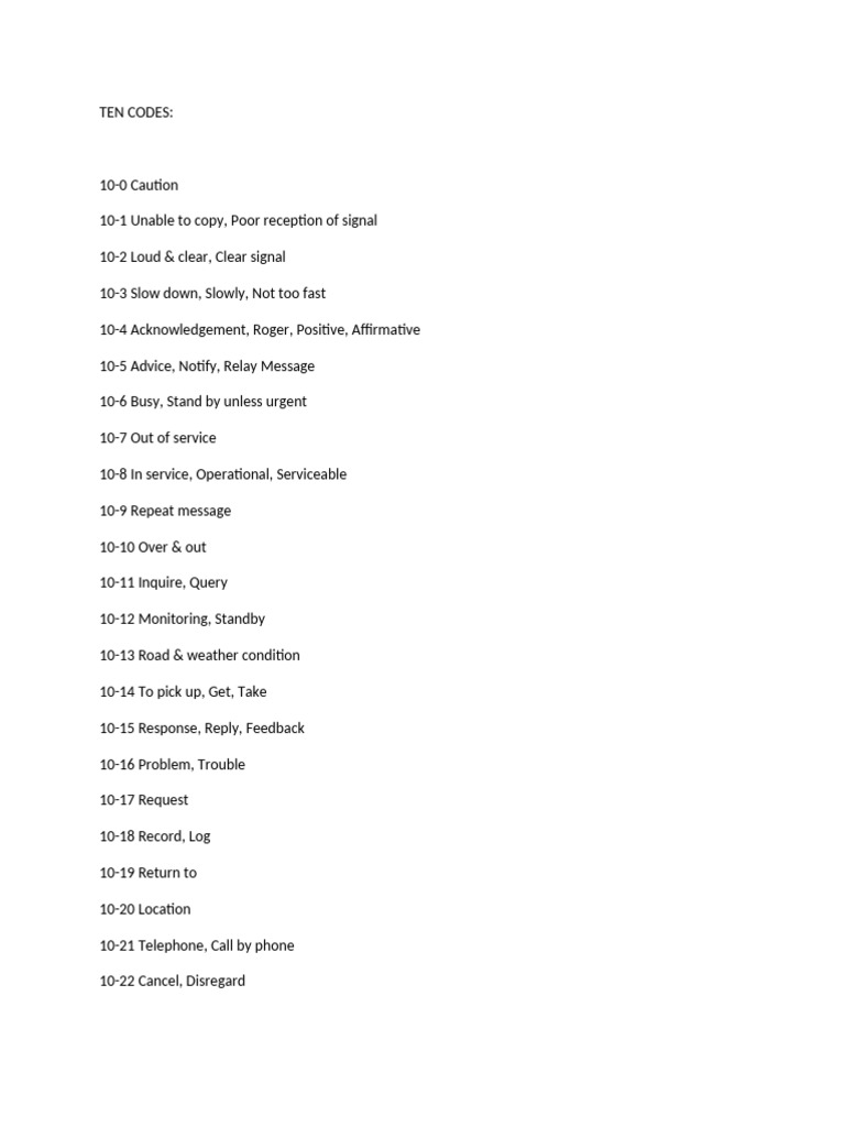 Ten Codes-Wps Office | PDF