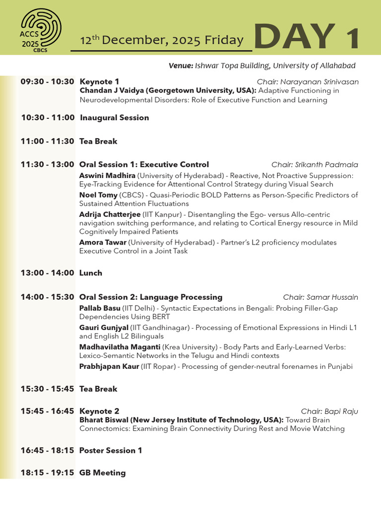 ACCS 12 Detailed Program Schedule 051225 | PDF | Cognition | Perception